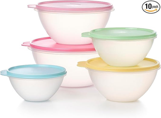 Tupperware Heritage Wonderlier 10 Piece Food Storage Bowl Set in Vintage Colors- Dishwasher Safe & BPA Free - (5 Containers + 5 Lids) by Tupperware