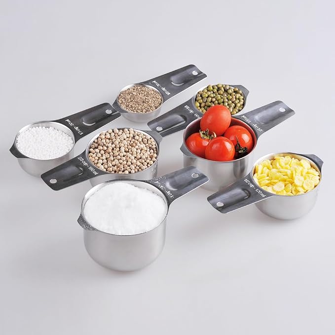 Measuring Cups Set 7, 18/8 Stainless Steel Measuring Cups for Kitchen & Baking, Metric & US Measure Cups for Dry and Liquid, Metal Measuring Tools with 1/8, 1/4, 1/3, 2/3, 3/4 Measure Cups - Image 4