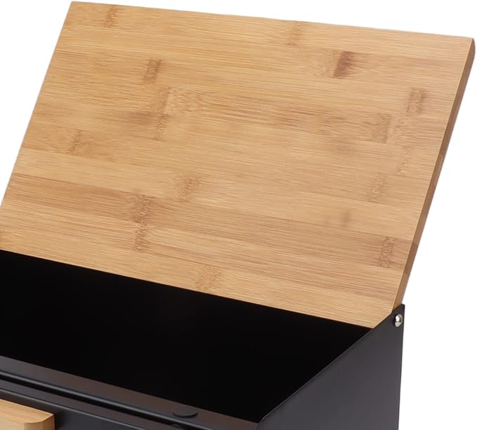Black Bread Box for Kitchen Countertop, Metal Bread Box for Homemade Bread, Vintage Heavy Duty Large Capacity Bread Storage Container Bin Wood Farmhouse Breadbox Organizer for Kitchen Lovers (Black) - Image 8
