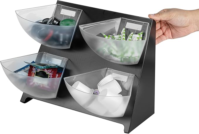 Restaurantware-Met Lux 15.5 x 10 x 10.5 Inch Coffee Accessory Caddy, 1 Premium Coffee And Condiment Organizer - 4 Removable Compartments, Black Steel Breakroom Organizer - Image 8