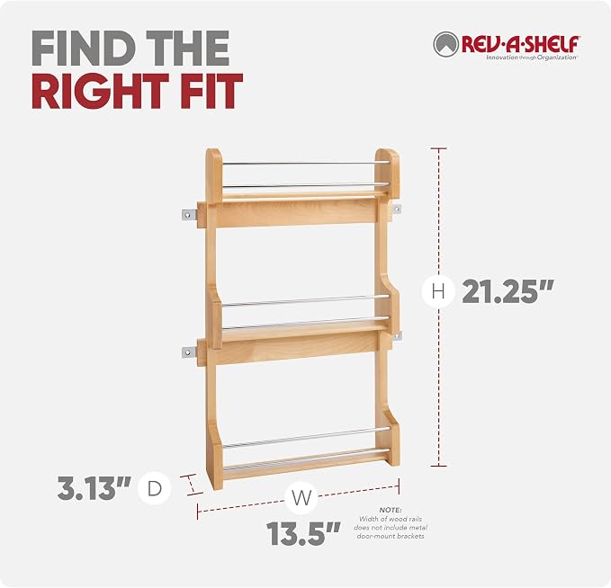 Rev-A-Shelf 18" 3 Tiered Pull Out Shelf Organizer for Kitchen Cabinets, Pantry Storage Spice Seasoning Rack, Door/Wall Mounted, Maple Wood, 4SR-18 - Image 6
