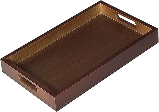 Serving Tray with Handles - 11.4x7.8 Inch Rectangular Bamboo Tray | Multi-Purpose Decorative & Food Tray for Organizing, Serving and Entertaining for Kitchen, Coffee Table & Ottoman by VSUINGO-StriveforPerfection