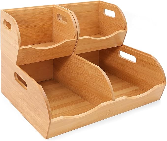 Stackable Bamboo Pantry Organizer - 3-Piece Storage Basket Set for Potato, Onion & Kitchen Cabinet, Tool-Free Assembly, Multi-Size Bins - Image 7