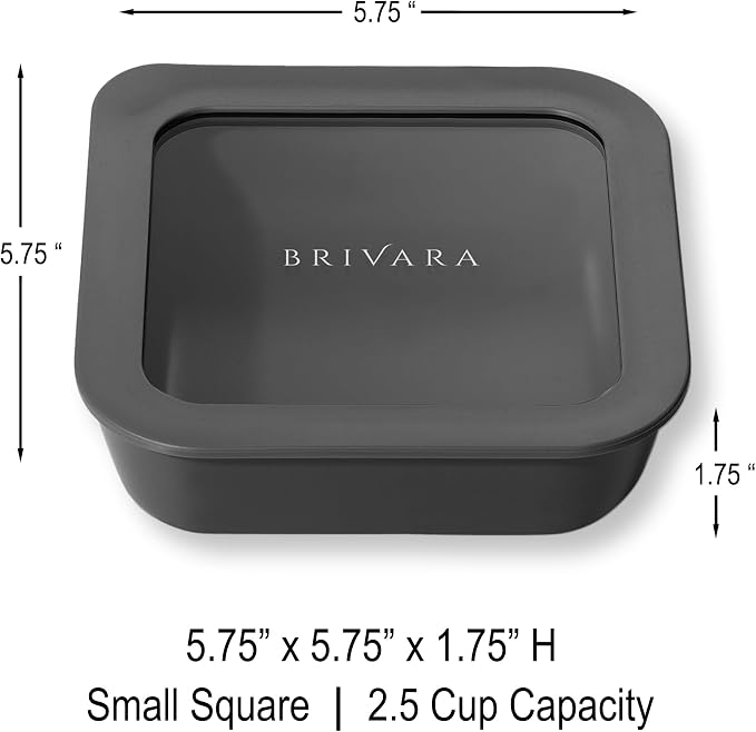 Glass Food Storage Container with Lid, 2.5-Cup Small Square | Microwave-Safe Airtight Lid, Oven-Safe Ceramic-Coated Glass | Zero Plastic, No PFAS/PFOA/BPA, Reusable [Onyx] - Image 2