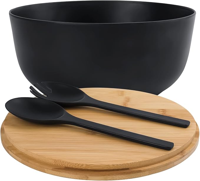 LOVYANXUE Bamboo Fiber Salad Bowl with Servers Set Large 9.8inches Nature Bamboo Mixing Bowl with Servers with Lid Spoon and Fork for Fruits,Salads and Vegetables - Image 2