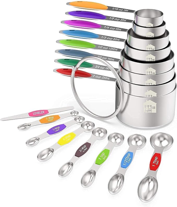 Wildone 5pcs Stainless Steel Mixing Bowls with Graters and 16pcs Measuring Cups & Spoons Set - Image 6