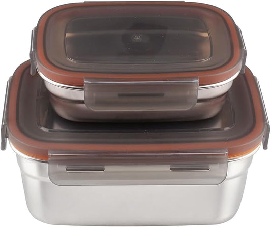 Pack of 2 Stainless Steel Food Storage Containers with Lid, 1100 ml + 360 ml, Food Storage Box, for Picnic and Travel, Reusable and Stackable by WakiHong