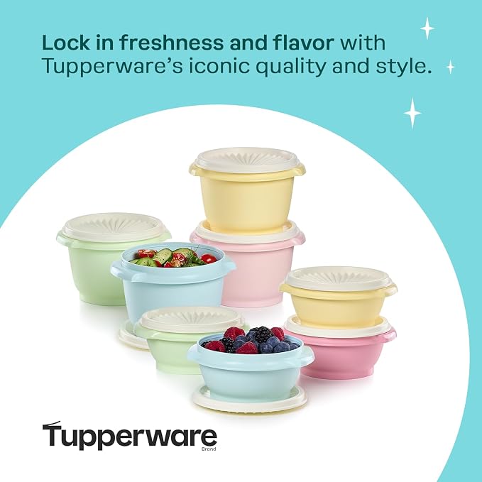 Tupperware Heritage Collection, New 16 Piece Food Storage Container Set in Vintage Colors, Dishwasher Safe and BPA Free (8 containers, 8 lids) - Image 5