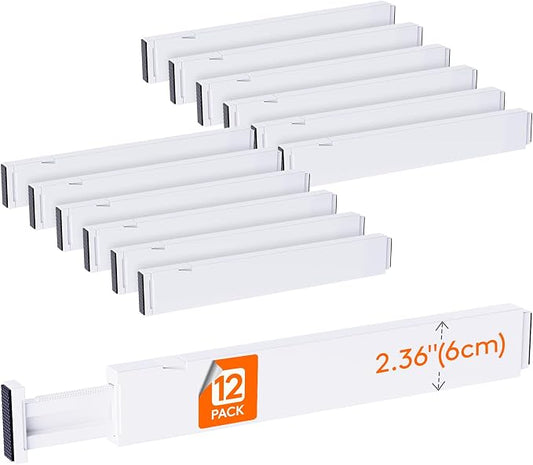 Lifewit 2.36" Upgrade Kitchen Drawer Dividers, Adjustable Drawer Organizer | 12 Pack 16"-22" Expandable White Drawer Separator for Clothes/Utensils, Dresser/Cabinet/Closet/Nursery Organization & Storage by Lifewit