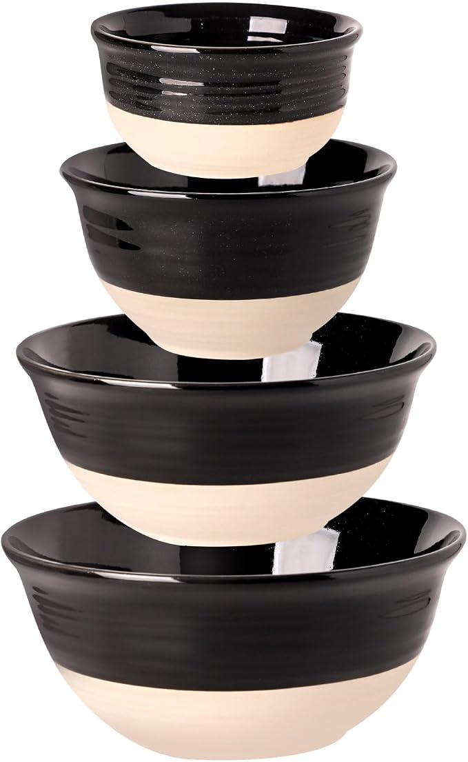 HASENSE Nesting Ceramic Mixing Bowls Set of 4, 2.5/1.5/1.0/0.5 Qt Black & Beige Stoneware Bowls, Farmhouse Bowls for Cooking, Baking, Fruit & Holiday Serving, Dishwasher & Microwave Safe by Hasense