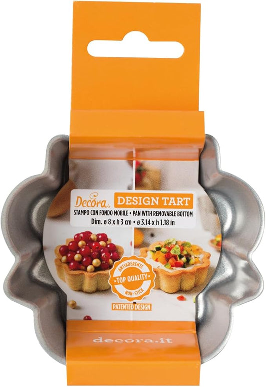 Decora 0075050 Non-Stick Steel Round Design Tart Pan 3.14" Diameter x 1.18" High with Loose Removable Bottom, for Easy Demolding, Professional Design Registered, Patented by DECORA