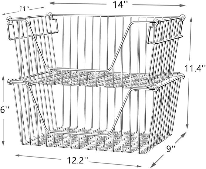 Slideep Stackable Storage Baskets Stainless Steel Cabinet Organizer Sturdy Metal Wire Pantry Freezer Bin for Pantry Home Bathroom Kitchen Organization 6 Packs - Image 4