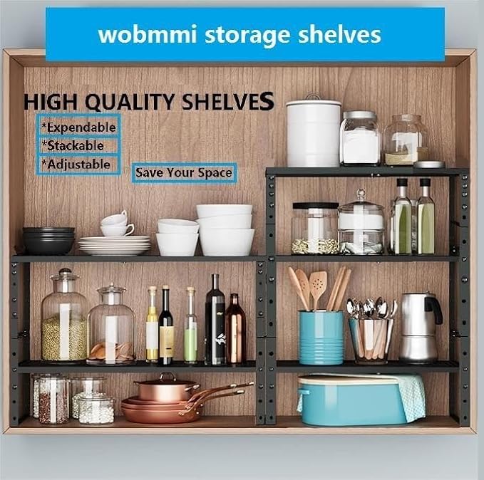 Expandable,Adjustable & Stackable Spice Rack, Cabinet Kitchen Countertop Shelf Organizer,Metal Pantry Storage Shelves - Space-Saving Storage Solution(2Packs/Black/Large) - Image 3