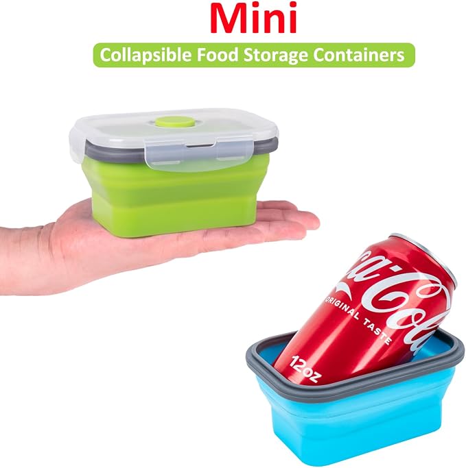 Collapsible Food Storage Containers with Airtight Lid, 11.8 oz, Small Kitchen Stacking Silicone Collapsible Meal Prep Container Set for Leftover, Microwave Freezer Dishwasher Safe, 4 Colors, Set of 4 - Image 3