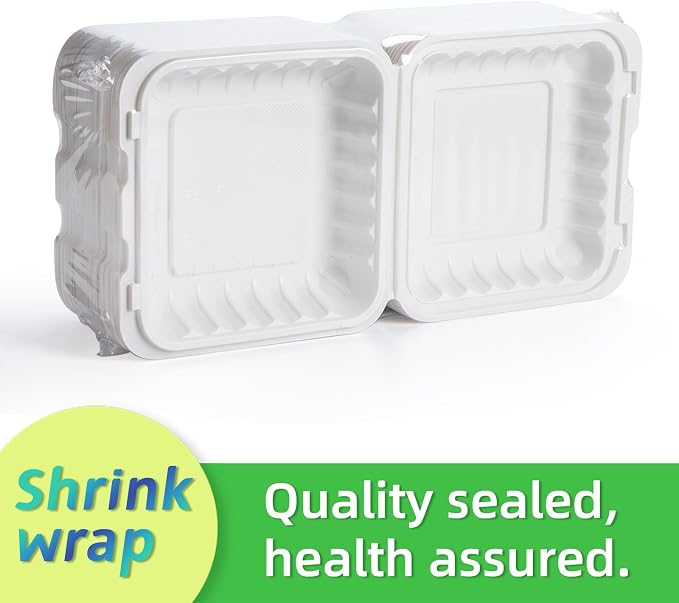 8 Inch 34oz 55-Pack White Food Containers - Shrink Wrap No Pre-Wash | BPA Free Sturdy Reusable | Microwave, Freezer & Dishwasher Safe for Leftovers, Meal Prep, Takeout & Catering Disposable Box - Image 2