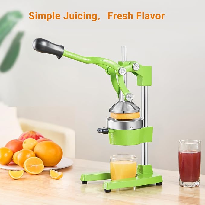 TONGCHANT Cast Iron Manual Juicer for Orange Lemon Lime Pomegranate &Citrus | Heavy Duty Orange Juicer Squeezer, Hand Press Juicer, Citrus Press, Stainless Steel Cup, Easy to Clean, Green - Image 2