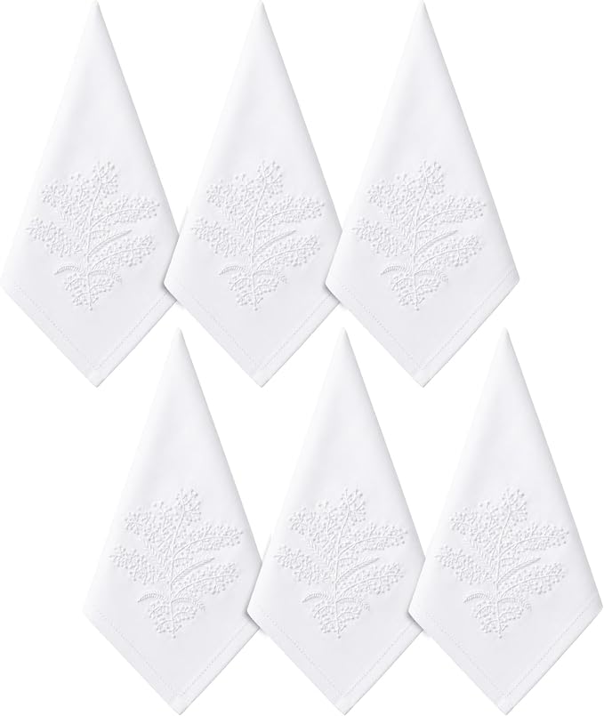 Cloth Tea Napkins Set of 6, Embroidered Cotton Napkins with French Knot Design, Reusable Table Napkins for Dinner, Tea Time, Coffee, Cocktail Settings, 16x16 Inches (Snow White) by EmbroideryLinenVN