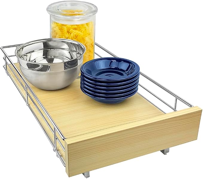 LYNK PROFESSIONAL® SELECT™ Slide Out Cabinet Organizer Pull Out Drawer, 11" x 21" Pull Out Cabinet Organizer – Pull Out Shelves for Kitchen Cabinets – Roll Out - Lifetime Ltd. Warranty, Wood Chrome by LYNKPROFESSIONAL