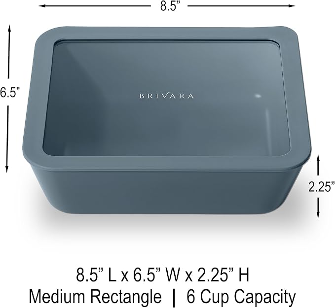 Glass Food Storage Container with Lid, 6-Cup Medium Rectangle | Microwave-Safe Airtight Lid, Oven-Safe Ceramic-Coated Glass | Zero Plastic, No PFAS/PFOA/BPA, Reusable [Dusk] - Image 2