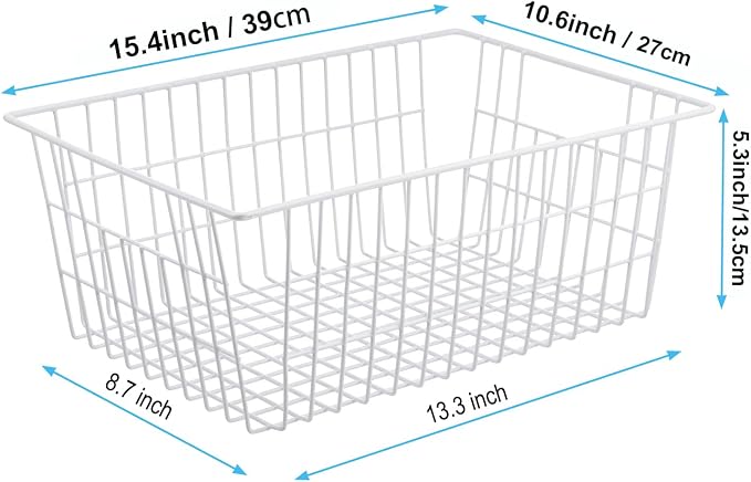 Wire Storage Freezer Baskets, Set of 4 Large 15.4" Farmhouse Organizer Storage Bins Fridge Basket Rack with Handles for Kitchen Cabinets, Pantry, Office, Bathroom Organization - White - Image 2