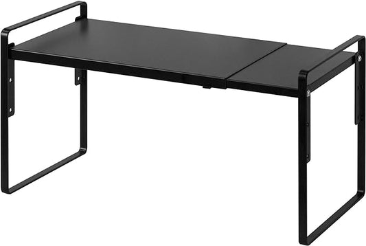 Nxconsu Cabinet Shelf Riser, Adjustable Cabinet Organizer, 8.6" Deep Black | Heavy-Duty Metal Expandable Shelf Holds 50 lb with 3 Height Levels for Kitchen Cabinet Cupboard Pantry Dish Mug by Nxconsu