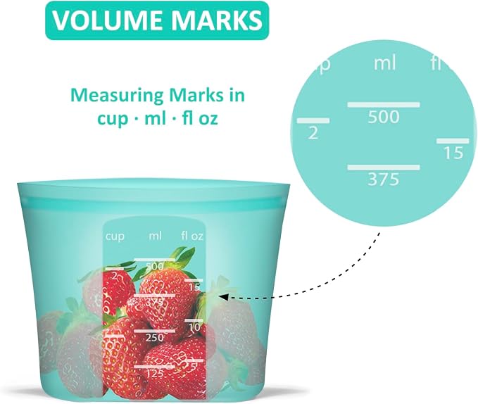 Reusable Snack Bags, 4 Pack, Stand Up 100% Silicone Reusable Storage Bag, Ziplock Silicone Food Storage Containers Snack Size, Freezer Microwave Oven Dishwasher Safe, Aqua, 16oz - Image 7