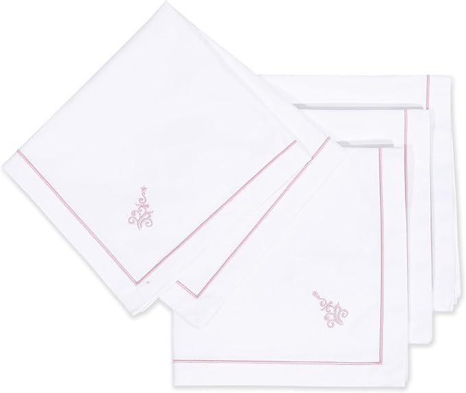 Hofdeco Premium Christams Coastal Cotton Cloth Napkins Set of 4, 20"x20" Washable Dinner Napkins for Holiday, Events, Parties, Blush Pink Embroidered Christmas Tree by HofdecoPremium