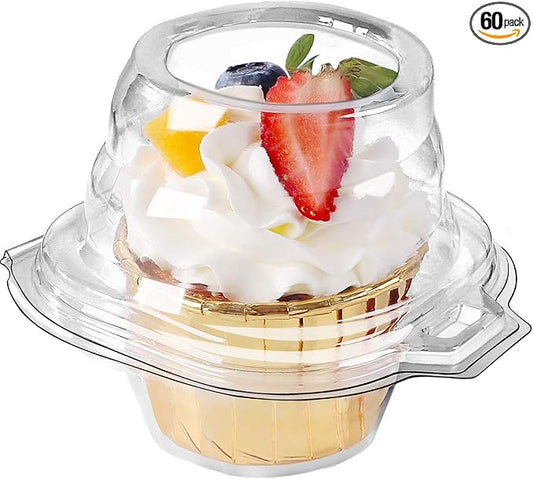 60 Packs Individual Cupcake Containers Stackable Single Compartment Cupcake Disposable Carrier Holder Box Deep Dome Clear Plastic BPAFree (60 counts) by Foodiejoy