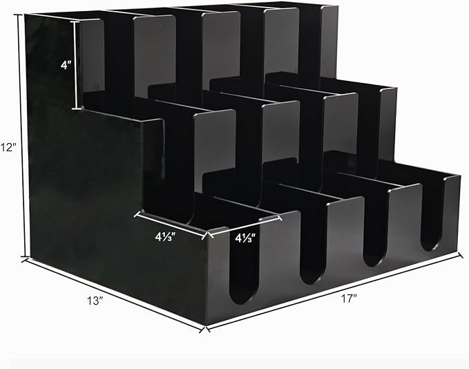 CiaoHER Large Acrylic Coffee Cup and Lid Dispenser, Black | 12 Compartments, Counter Top, Organize Disposable Cups, For Home or Office Use - Image 2