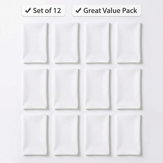 Urban Villa Cloth Napkins White Dinner 100% Cotton 18x18 Inches (Set of 12) - Image 5