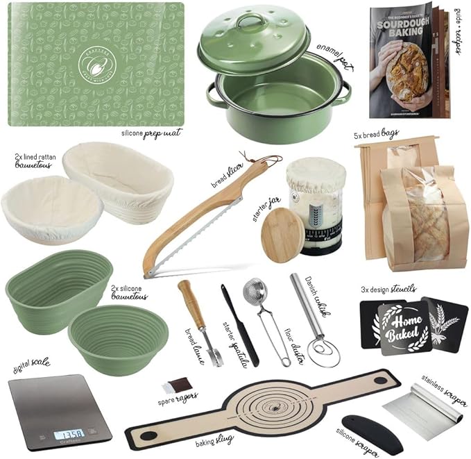 All-Inclusive  Sourdough Starter Kit with Pot, 34 Oz Starter Jar, 4 Banneton Bread Proofing Baskets, Scraper, Scale, Sourdough Bread Baking Supplies, Beginner Guide & Recipes - Image 2