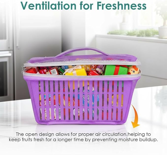 Go Hooked Multipurpose Plastic Storage/Gift Basket With Net Cover | Stylish Basket With Zip Net Cover Pack Of 1 (Purple). - Image 6