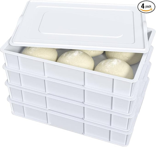 Pizza Dough Proofing Box Set with Lids, 4-Pack | Commercial-Grade Dough Proofing Containers, Stackable, Food-Safe Plastic for Pizza, Bread and Baking Prep by Dehouse