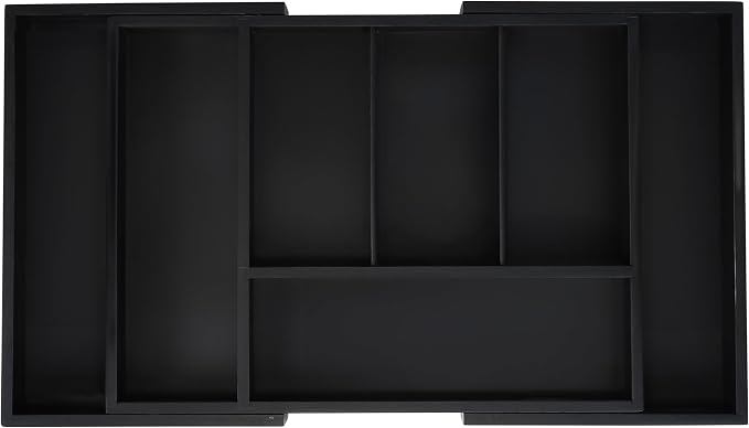 Relaxdays Cutlery Tray, Extendable Insert, 5 to 7 Compartments, Drawer Organiser, Bamboo & MDF, Utensils Storage, Black, Fibreboard, 5 x 49 x 28 cm by Relaxdays