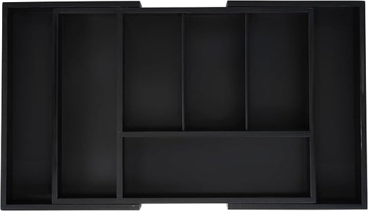 Relaxdays Cutlery Tray, Extendable Insert, 5 to 7 Compartments, Drawer Organiser, Bamboo & MDF, Utensils Storage, Black, Fibreboard, 5 x 49 x 28 cm by Relaxdays