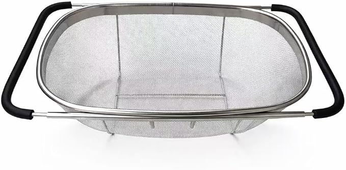 Premium Quality Over The Sink Stainless Steel Oval Colander with Fine Mesh 6 Quart Strainer Basket & Expandable Rubber Grip Handles - Strain, Drain, Rinse Fruits, Vegetables1 (1) by Unknown