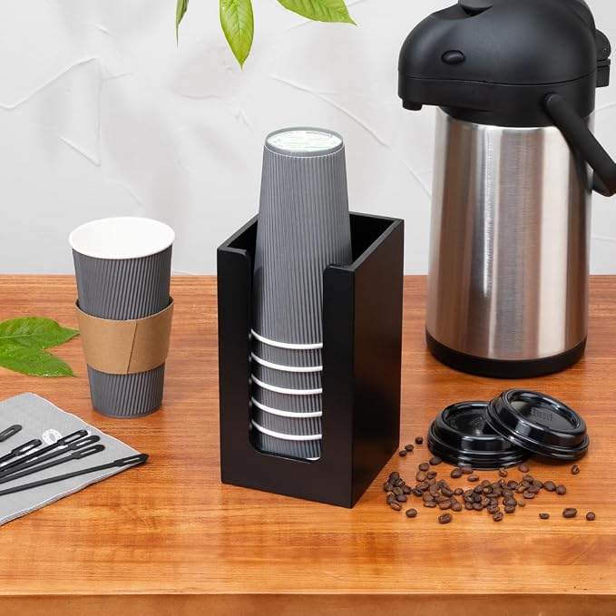 Restaurantware Coffee Cup Organizer 4.5 x 4.5 x 8 Inch Multipurpose Bamboo Holder Black Countertop Cup, Napkin, and Lid Organizer for Coffee Shops and Office Break Rooms - Image 3