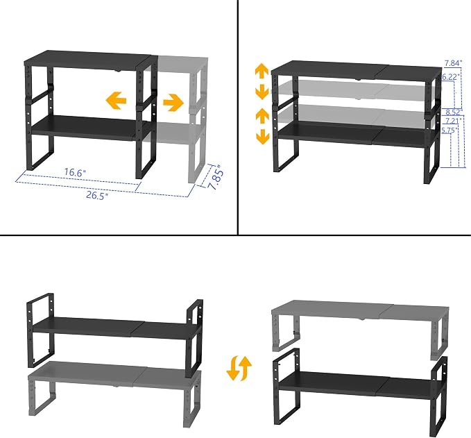 Jojocross Expandable,Stackable Spice Rack,Seasoning Organizer and Storage,Spices Jar Racks for Cabinet,Countertop, Metal Pantry, Cupboard,Laundry Storages,Heavy Duty(2 PACKS/LARGE/BLACK) - Image 5