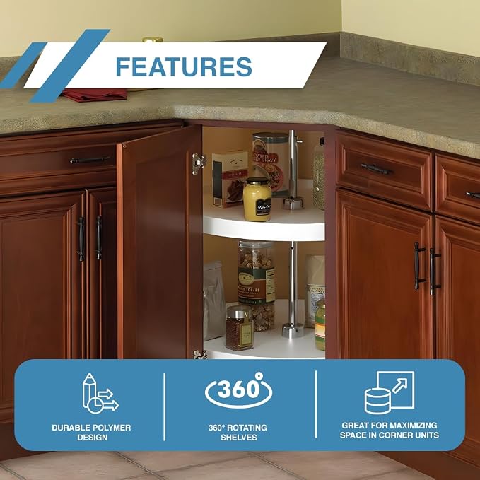 Knape & Vogt Lazy Susan Organizer, 2-Tier Cabinet, 18 in. Diameter Full-Round, Adjustable Height From 25-1/2 in. to 31-1/2 in., Polymer, 360 Degree Turntable, White - Image 5