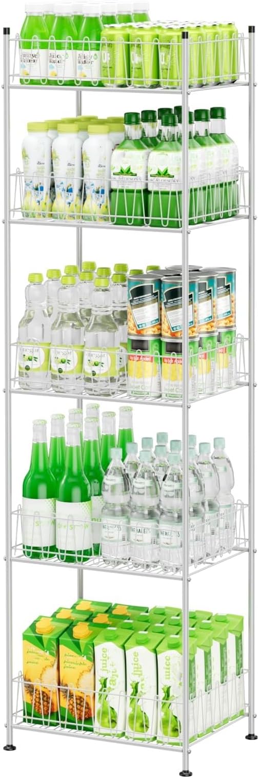 smusei 5 Tier Water Bottle Storage Rack Metal Bottled Water Organizer for Floor Beverage Holder Stand for Floor, Drink Shelf for Kitchen Living Room, Space Saver by smusei