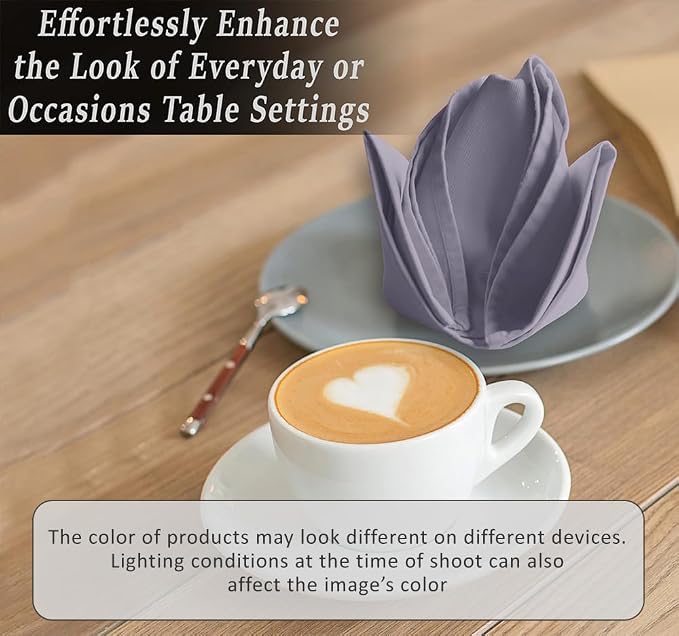Ruvanti Cloth Napkins Set of 12, 18x18 Inch, Soft & Absorbent Cotton Enrich Dinner Napkins for Hotel, Wedding Parties, Napkins Everyday - Coffee Grey - Image 4
