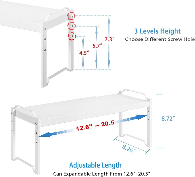4 Pack Kitchen Cabinet Shelves Organizers, Kitchen Counter Storage Shelf Spice Rack, Expandable Length, Adjustable Height, Stackable, Sturdy 30LBS Bearing, Small Cupboard Tabletop Organizer Shelf Rack - Image 2