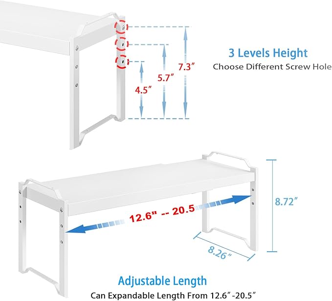 Set of 2 Expandable Kitchen Cabinet Shelves Organizers, Stackable Adjustable Small Storage Shelf Rack Stand For Pantry Cabinet Cupboard Kitchen Counter Organization, 22 lbs Capacity, Length:20.5" - Image 2