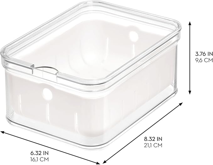 iDesign Small Fridge Berry Bin with Removable Colander Basket and Lid - Set of 2 - Clear/White - Image 3