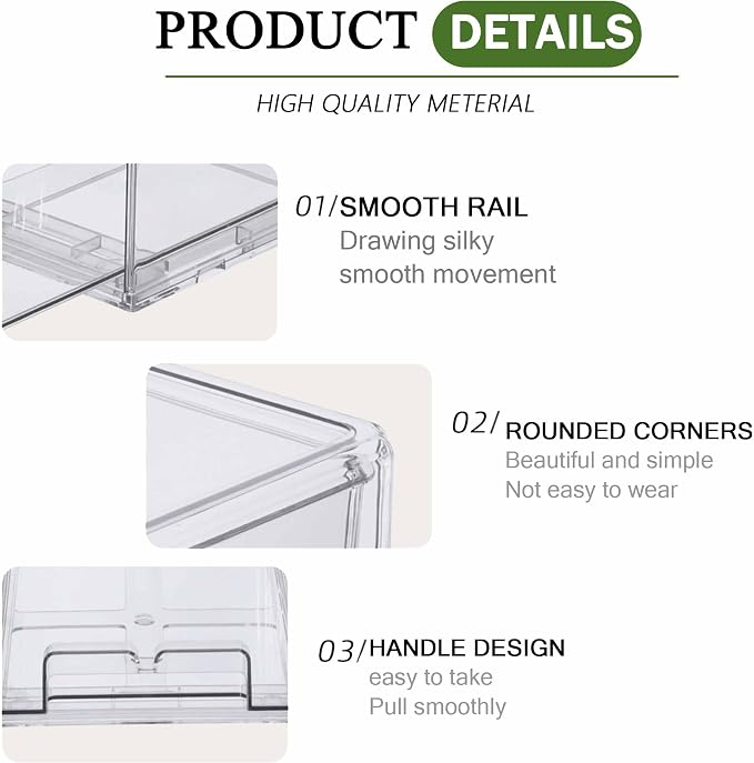bealy 2 Pack Stackable Clear Drawer Organizer, Large Pull Out Fridge Organizers and Storage Container, Refrigerator Organizers and Storage for Fruit, Produce, Vegetables, Drinks, Snack and Food - Image 4