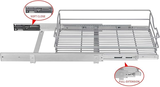 Pull Out Cabinet Organizer, (14½"W x 20" D) Soft Close Slide Out Drawer, 1 Tier Pull Out Cabient Shelf for Kitchen Base Cabinet Under Sink Space, Pantry Organization, Bathroom, Wire Basket - Image 6