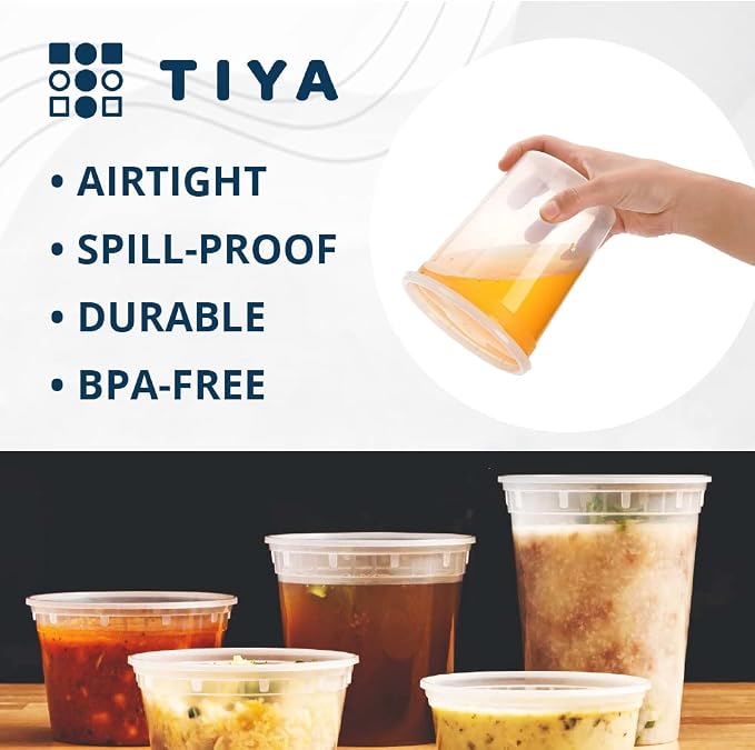 TIYA Food Containers - 8oz Bulk 240 Pack with Lids - Food Storage to-Go Containers - Reusable Microwavable Dishwasher Safe Cups - Airtight Leak Proof for Soups & Meal Prep - Image 2