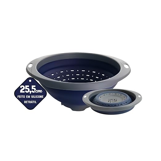 Oster Bluemarine 10-Inch Foldable Strainer – Collapsible Colander for Pasta, Vegetables, Fruits, Space-Saving Kitchen Tool, Blue/Grey Dishwasher Safe by Unknown
