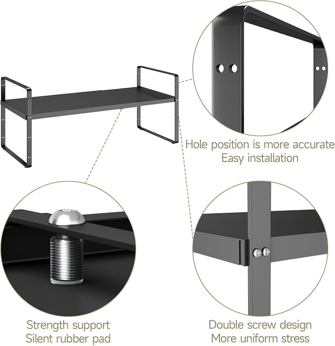 16.5~27.1" Expandable Shelf，2Pack 8.1" Wide Adjustable Height Cabinet Shelves，Black - Image 4