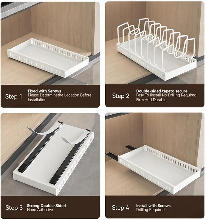 Pull Out Pot Lid Organizer | Cabinet Pan Rack, 10 Dividers - Image 3